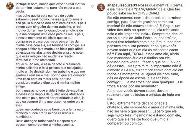 Jottapê e a ex-namorada, Ana Paula, falando sobre suposta traição