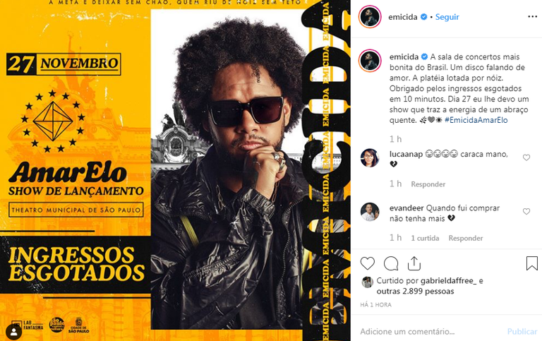 Rapper Emicida lança show de ''AmarElo'' em São Paulo