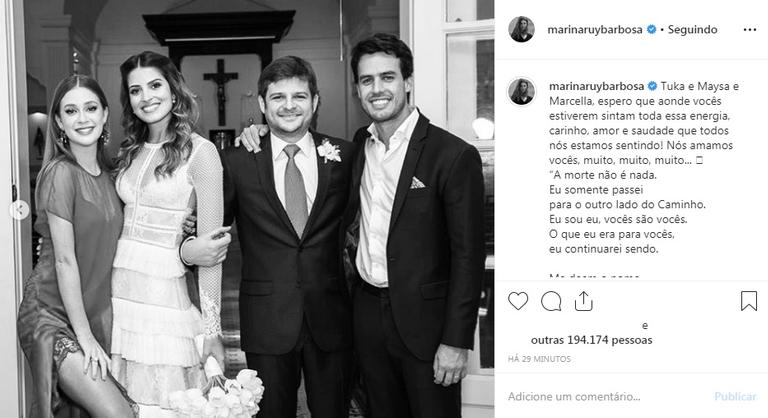 Marina Ruy Barbosa faz homenagem aos amigos falecidos