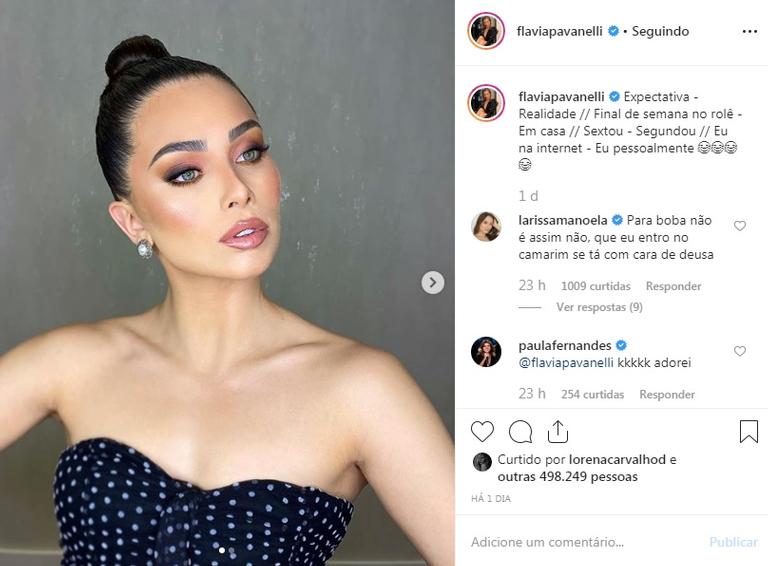 Flavia Pavanelli compara fotos maquiada e de cara lavada