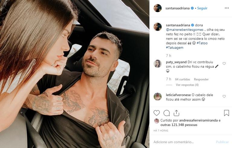 Adriana Sant'Anna exibe nova tatuagem do marido com piada
