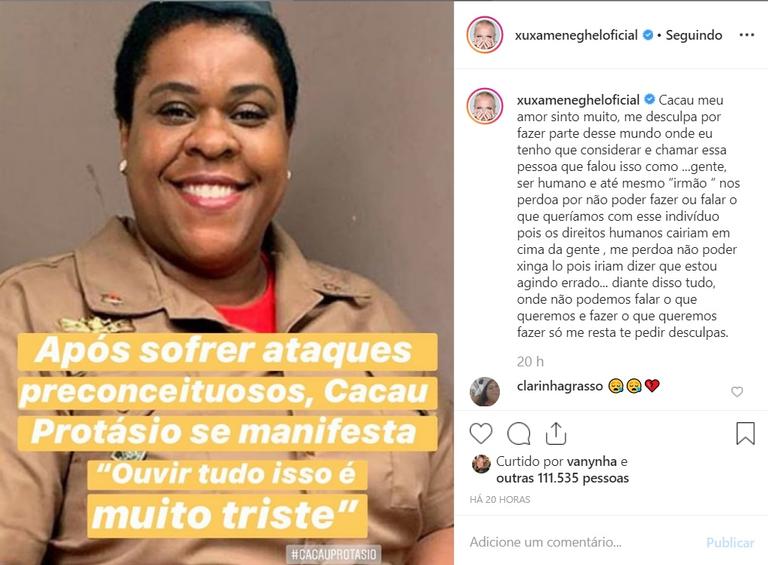 Xuxa defende Cacau Protásio após ataques racistas e lamenta caso
