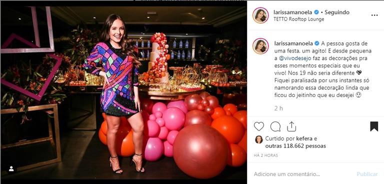 Larissa Manoela comemora 19 anos com festa luxuosa e elogia decoração