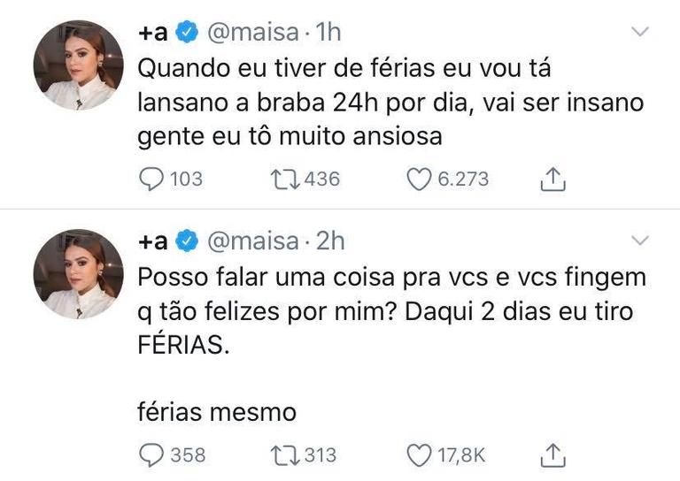 Maisa Silva entra de férias em dois dias e comemora nas redes sociais