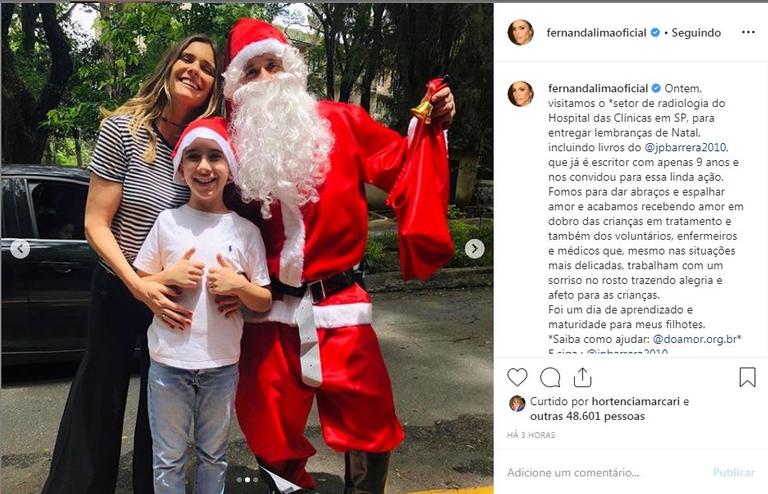 Fernanda Lima registrou um momento incrível que viveu ao lado dos filhos fazendo ação social em um hospital de São Paulo