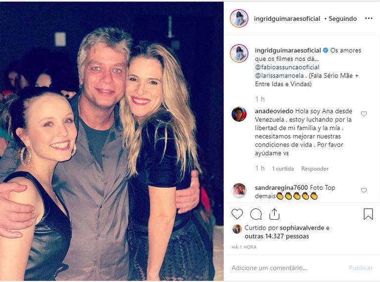 Ingrid Guimarães compartilhou com seus seguidores um encontro que teve com ex-parceiros de filmes, Larissa Manoela e Fábio Assunção