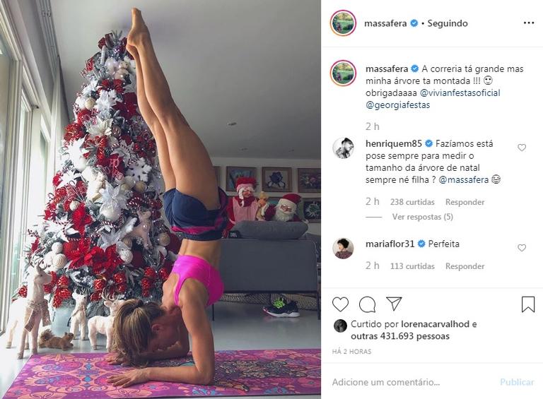 Grazi Massafera faz pose de yoga pra mostrar árvore de Natal