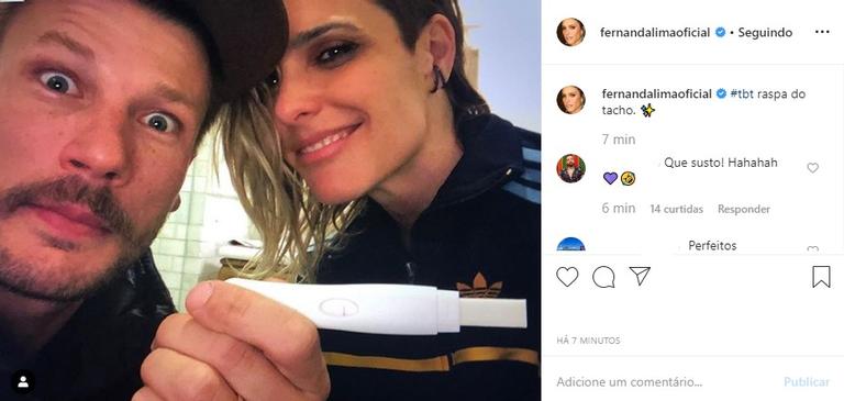 Rodrigo Hilbert e Fernanda Lima com teste de gravidez