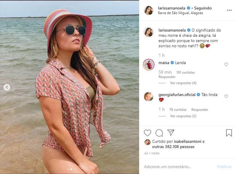 Larissa Manoela usou suas redes para mostrar mais uma foto de sua viagem para o Alagoas e arrancou elogios dos fãs 