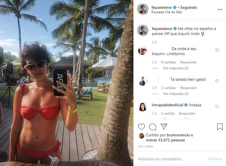 Fernanda Paes Leme arrasa em foto de biquíni e recebe elogio