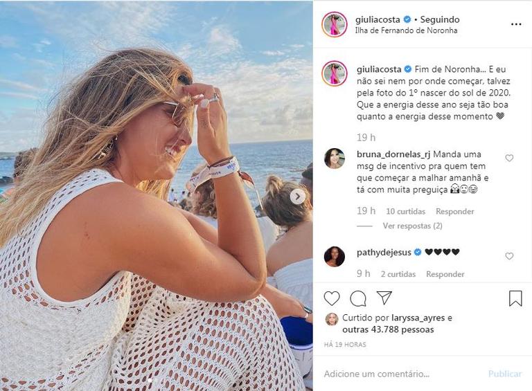 Giulia Costa curtiu tanto sua viagem para Fernando de Noronha que decidiu compartilhar um momento especial que viveu na ilha 
