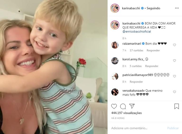 Karina Bacchi surge em vídeo fofíssimo com o filho