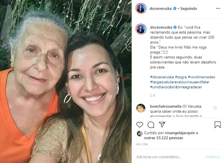 Veruska posa com a mãe de Ricardo Boechat: ''Sogra''