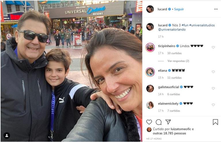 A mulher do apresentador resolveu compartilhar com seus seguidores um momento em família durante a viagem que estão fazendo por Orlando 