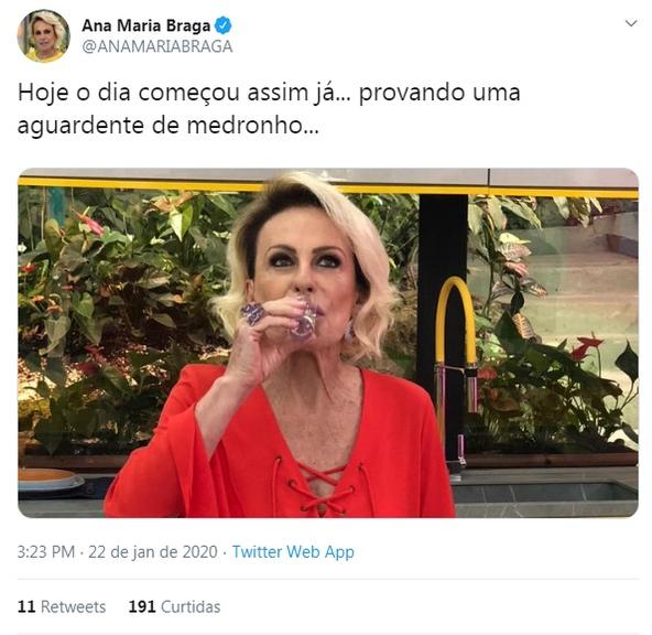 Ana Maria Braga bebe cachaça ao vivo