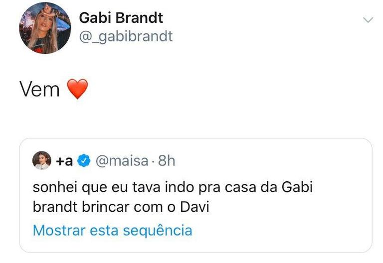 Maisa Silva sonha com Gabi Brandt e digital influencer responde