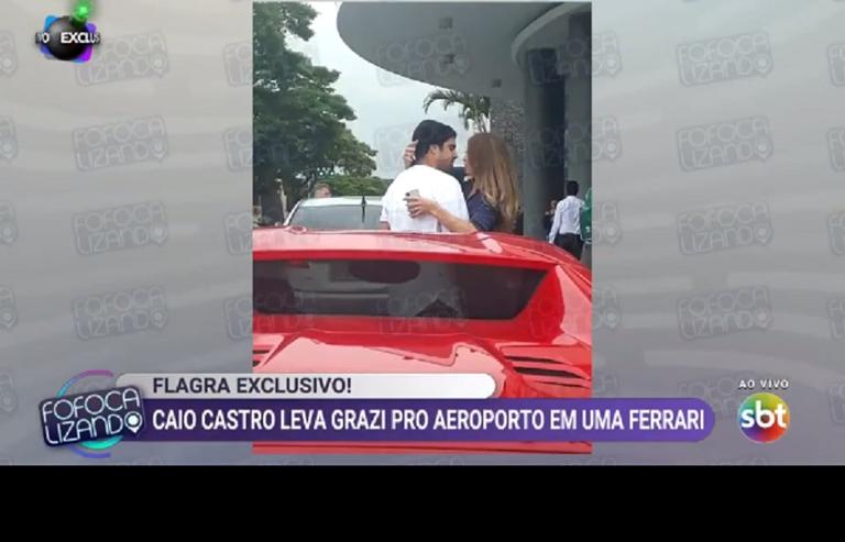 Caio Castro leva Grazi Massafera ao aeroporto de Ferrari