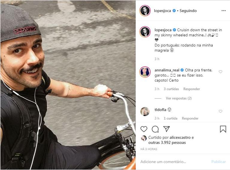 O ator compartilhou um clique de seu passeio de bike e ganhou elogios de seus seguidores 