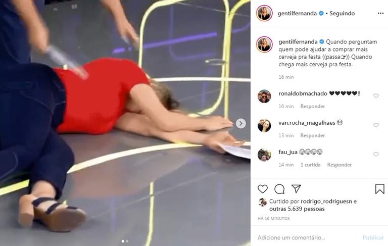Fernanda Gentil usa seu tombo como piada nas redes sociais
