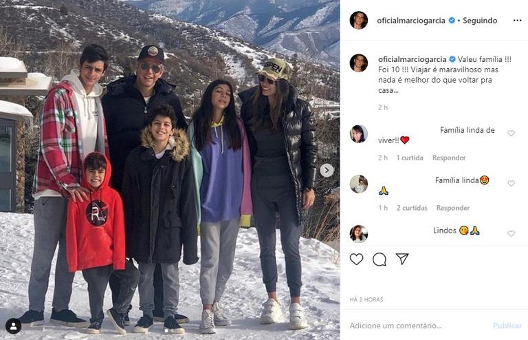 Márcio Garcia viagem com a família na neve