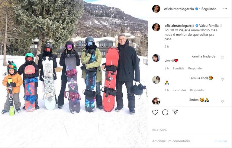 Márcio Garcia viagem com a família na neve