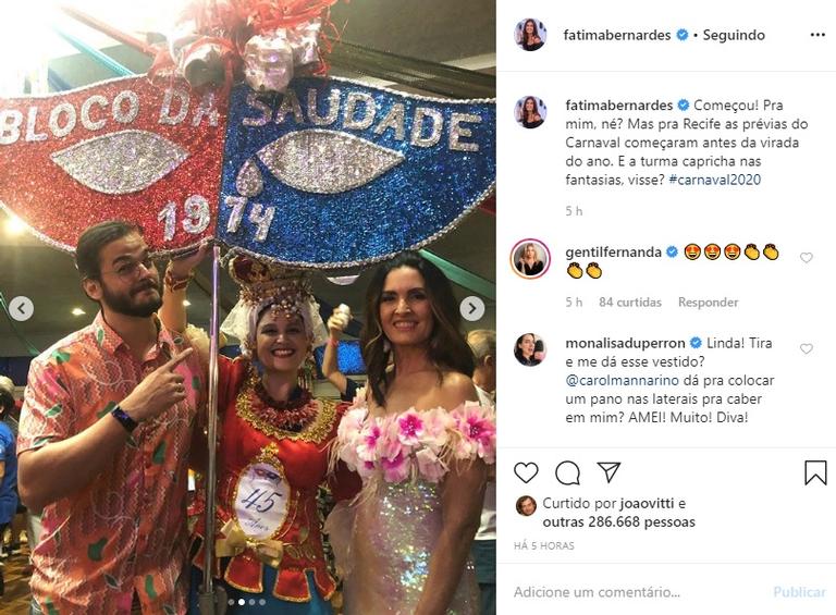 Fátima Bernardes e Túlio Gadêlha curtem o Carnaval em Recife