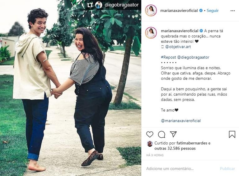 Mariana Xavier se declara para Diego Braga nas redes sociais
