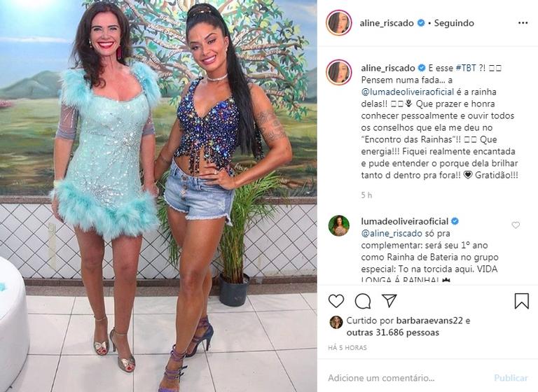 Aline Riscado se declara para Luma de Oliveira nas redes