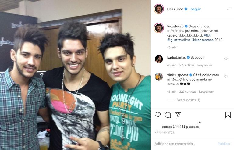 Gusttavo Lima, Lucas Lucco e Luan Santana surgem irreconhecíveis em foto antiga
