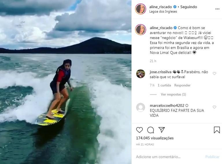 Aline Riscado surfa em Nova Lima e seguidores elogiam