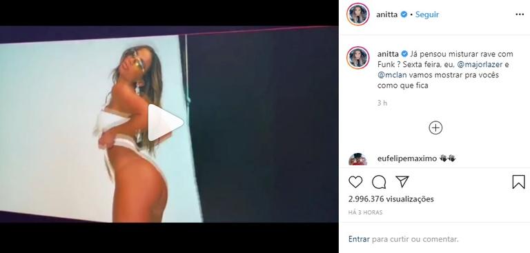 Anitta compartilha trecho de Rave de Favela