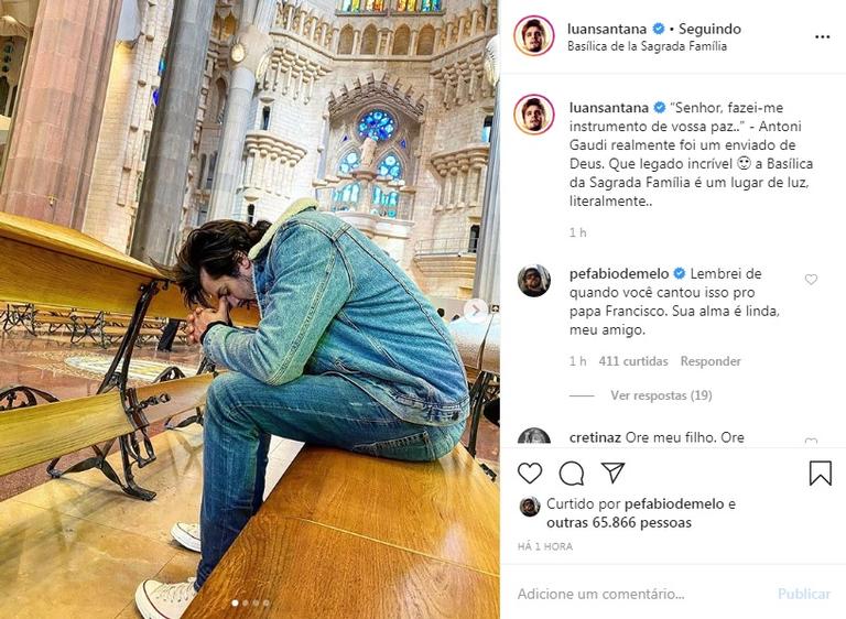 Luan Santana se emociona ao visitar igreja na Espanha