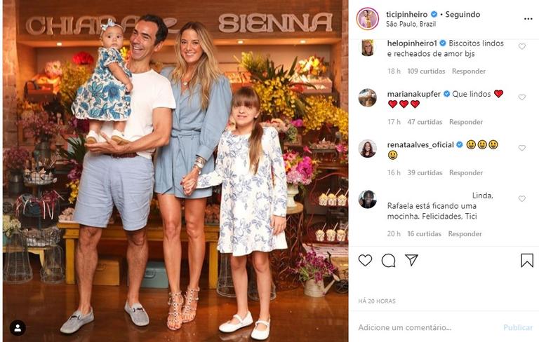 Ticiane Pinheiro com a família no aniversário das gêmeas de Fabiana Justus