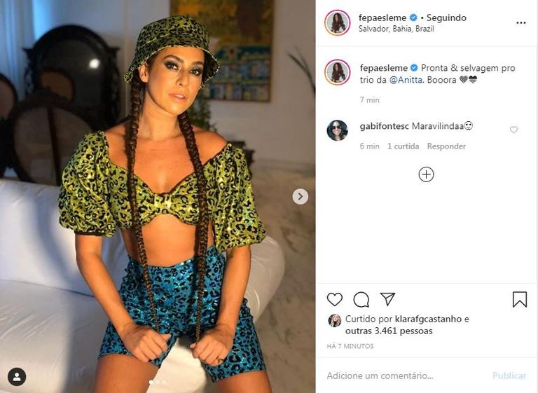 Fernanda Paes Leme arrasou na escolha do look para o bloco da Anitta e recebeu uma chuva de elogios de seus seguidores 