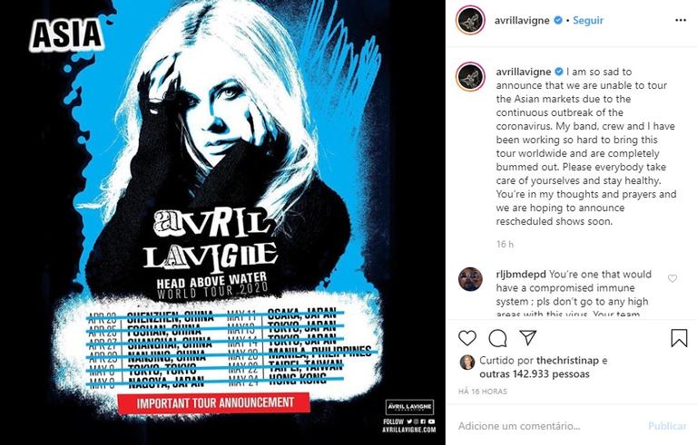 Avril Lavigne cancela turnê na Ásia