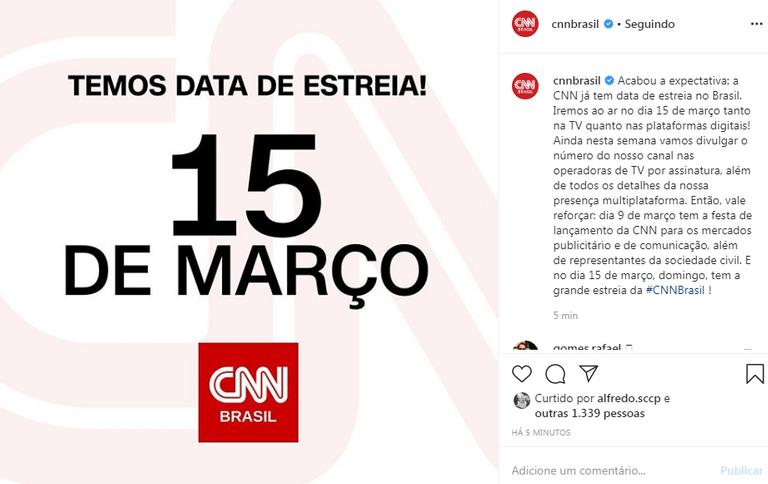 CNN Brasil divulga data de estreia: ''Acabou a expectativa''