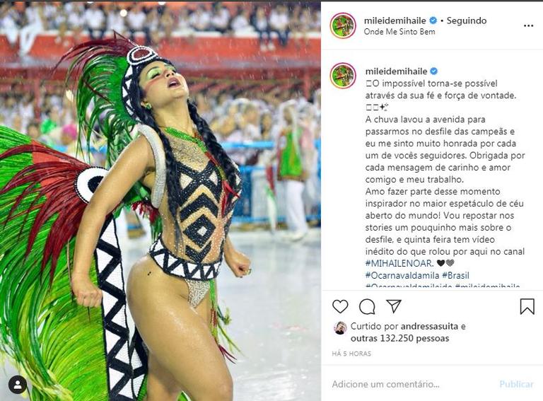 Mileide Mihaile agradece desfile das campeãs da Grande Rio