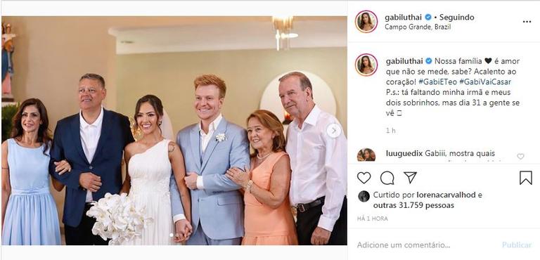 Gabi Luthai relembra casamento com foto ao lado da família 