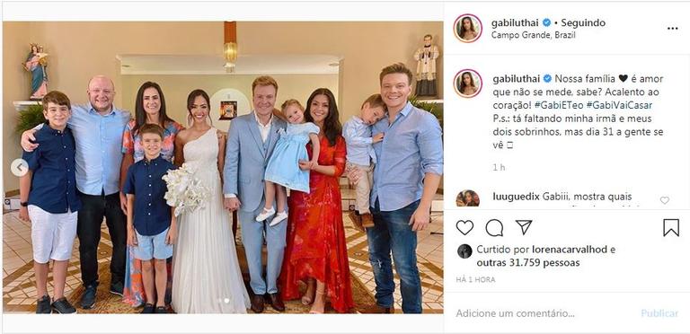 Gabi Luthai relembra casamento com foto ao lado da família 