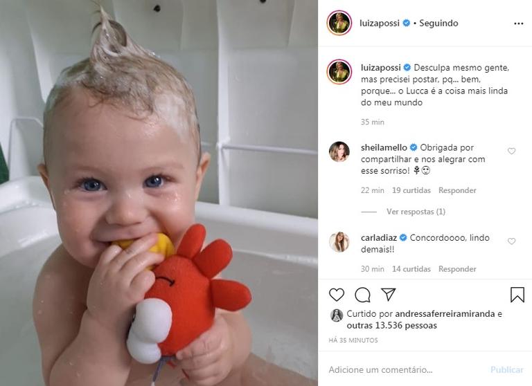 Luiza Possi mostra o filho tomando banho e encanta a web