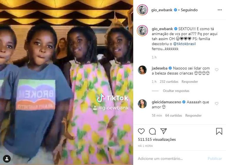 Gio Ewbank encanta seguidores com vídeo dos filhos dançando