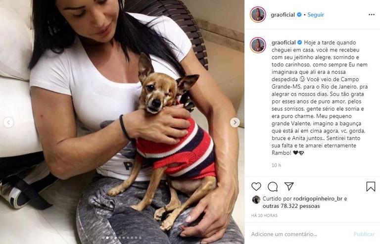 Gracyanne Barbosa lamenta a morte de seu cachorrinho, Rambo