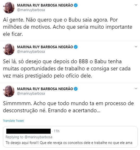 Marina Ruy Barbosa torce para Babu