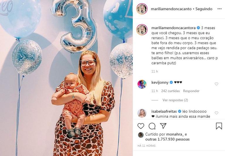Marília Mendonça comemora 3 meses do filho, Léo