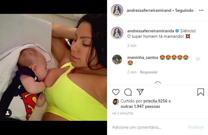 Andressa Ferreira posta foto amamentando o filho, Bento