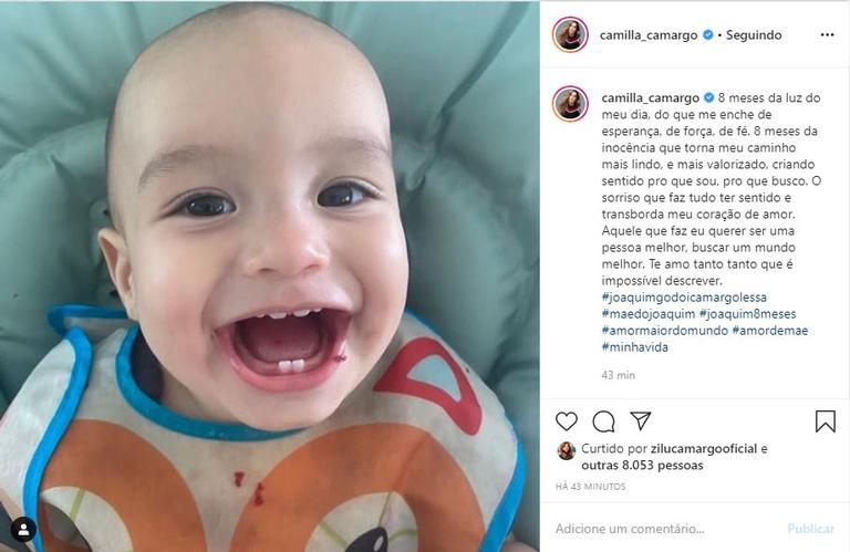 Camilla Camargo comemora 8 meses do filho, Joaquim