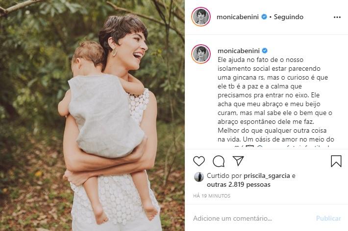 Monica Benini, esposa de Júnior Lima, se declara para filho