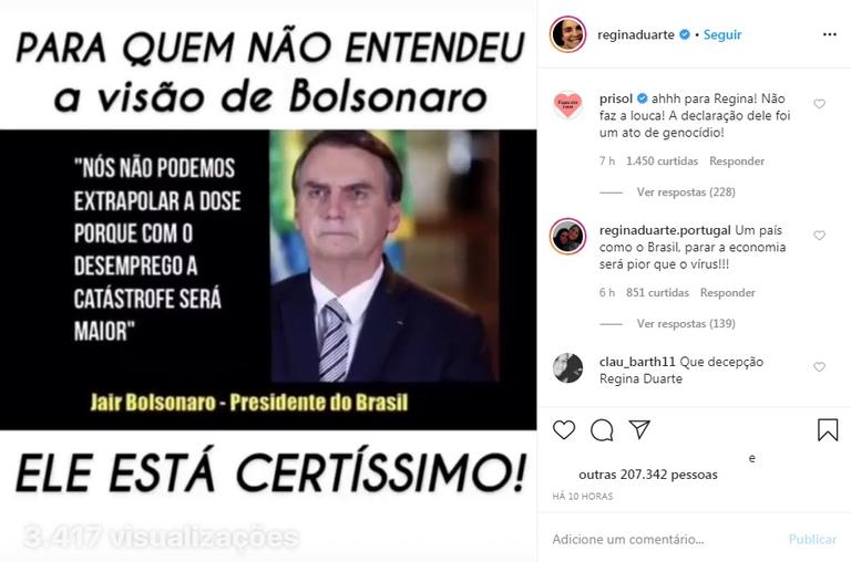  Regina Duarte opina sobre discurso de Jair Bolsonaro