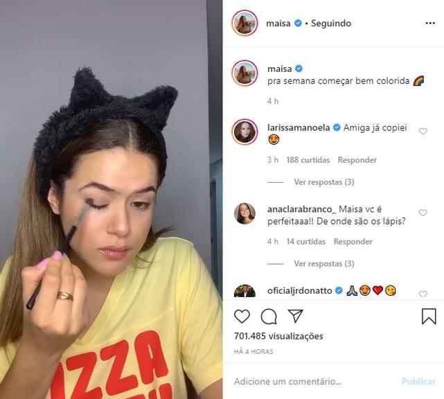 Maisa compartilha vídeo fazendo tutorial de maquiagem