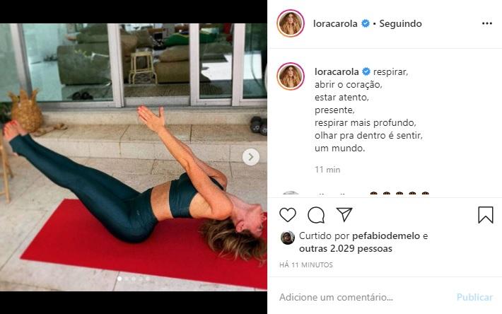 Carolina Dieckmann medita com diferentes pose de ioga
